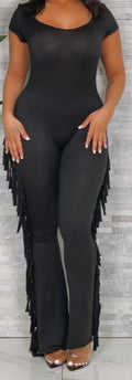 Black Fringe Flare Jumpsuit