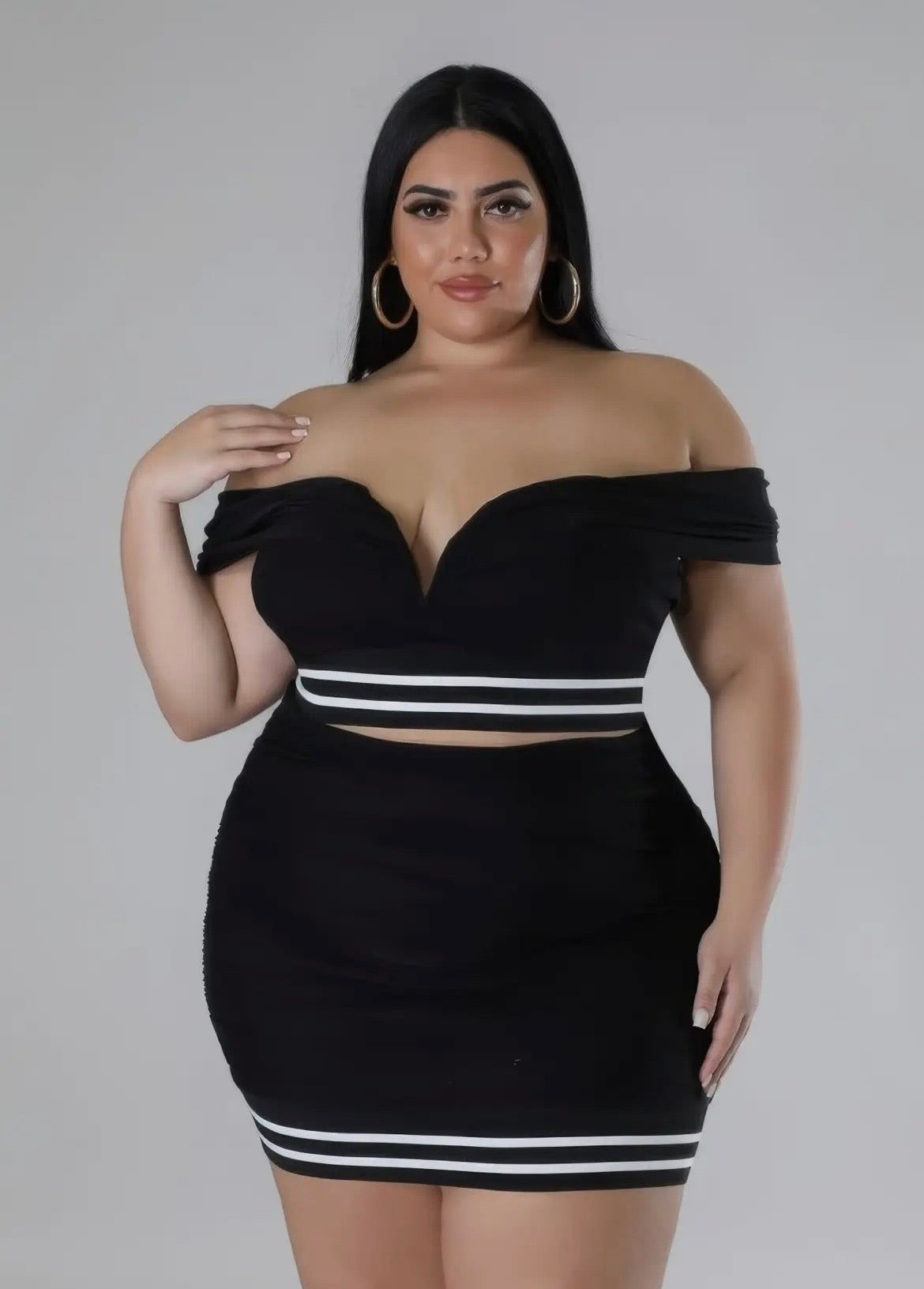 Plus Size Off-Shoulder Crop Top & Mini Skirt Set