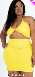 Plus Size Sexy Crisscross Top & Ruched Mini Skirt Set