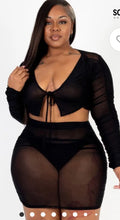 Plus Sheer Mesh Tie Front Crop Top & Ruched Side Mini Dress