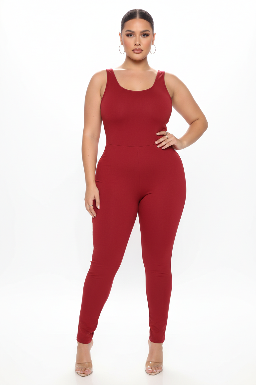Solid Red Tank Jumpsuit