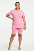 Plus Size Light Pink Short Sleeve Top & Biker Shorts Set
